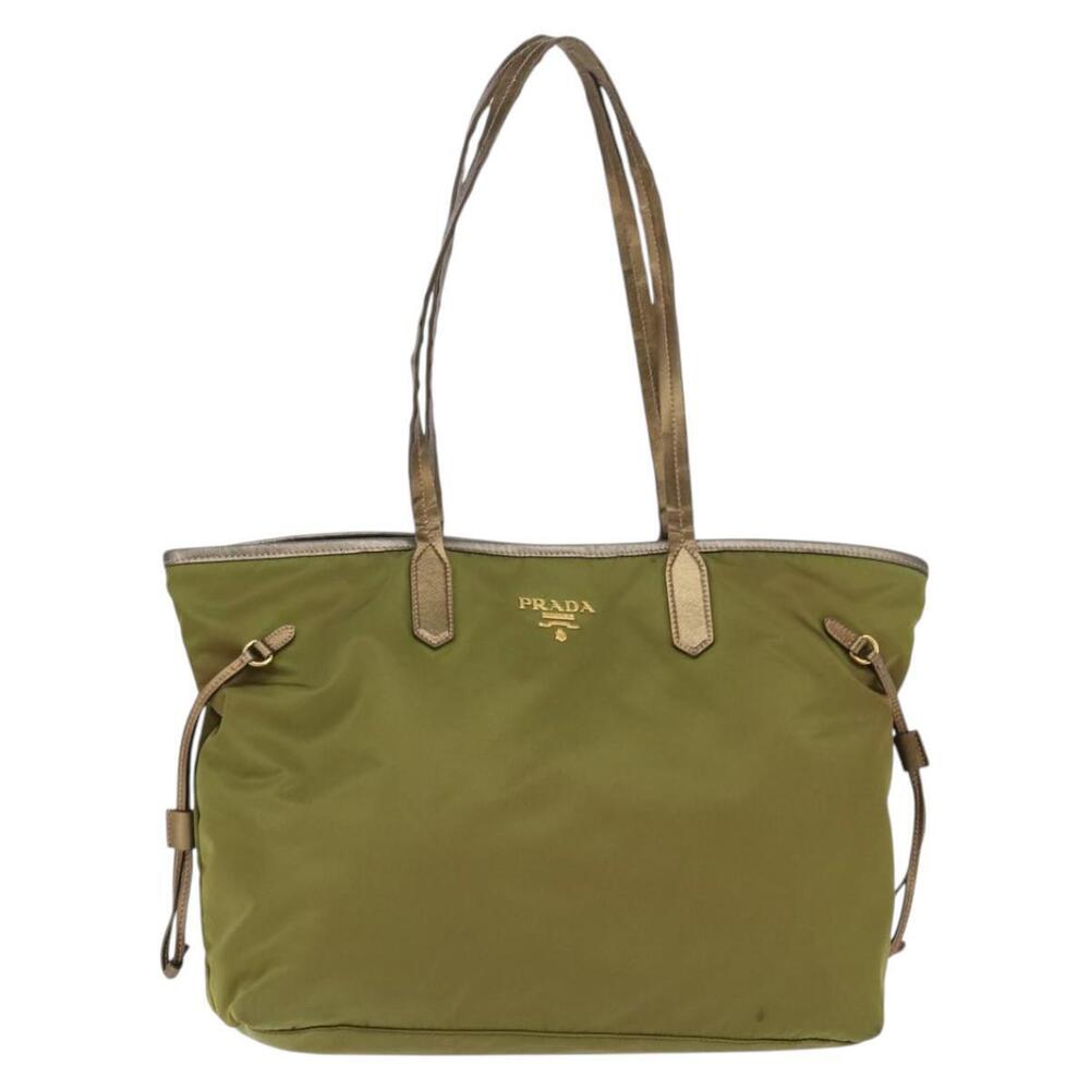 PRADA Tote Bag Nylon Khaki Gold Auth gh915 - Picture 13 of 16
